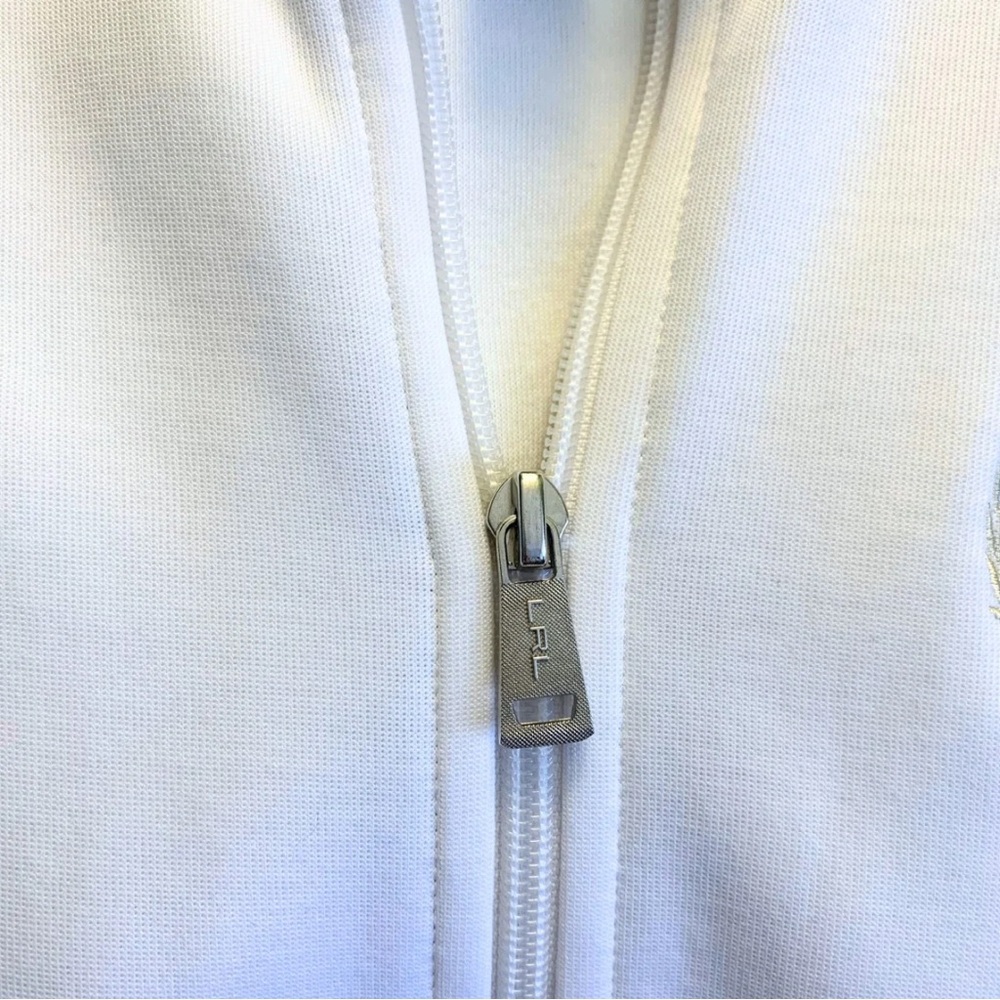 Active Ralph Lauren White Tan Sport Zip Jacket Small Petite Cotton Preppy Tennis - Picture 5 of 10